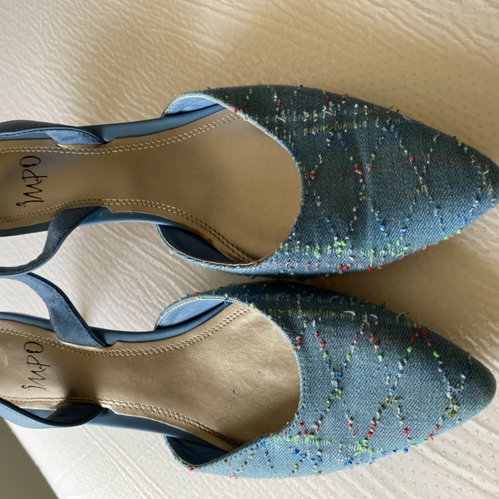 Blue sling back pump